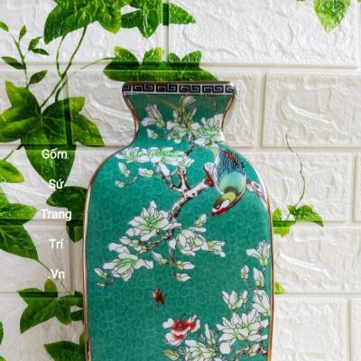 Bình Tứ Giác họa tiết Tứ Quý men xanh